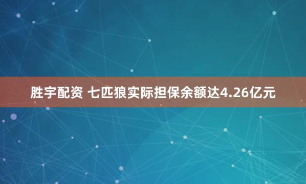 胜宇配资 七匹狼实际担保余额达4.26亿元